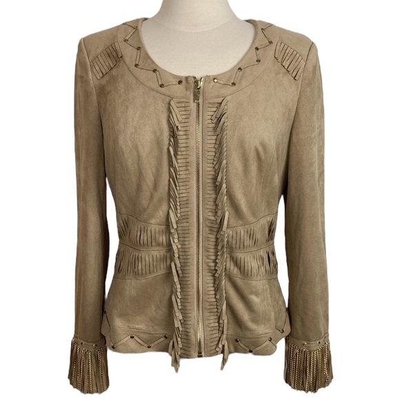 Cache Tan Faux Suede Fringed Jacket - Picture 1 of 15